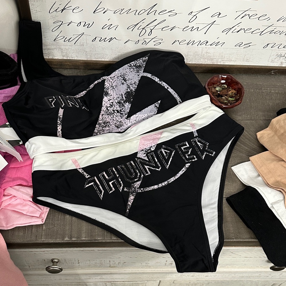Black and White Pink Thunder Bikini Set